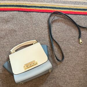 ZAC Zac Posen Cream and Gray Satchel with Gold Accents